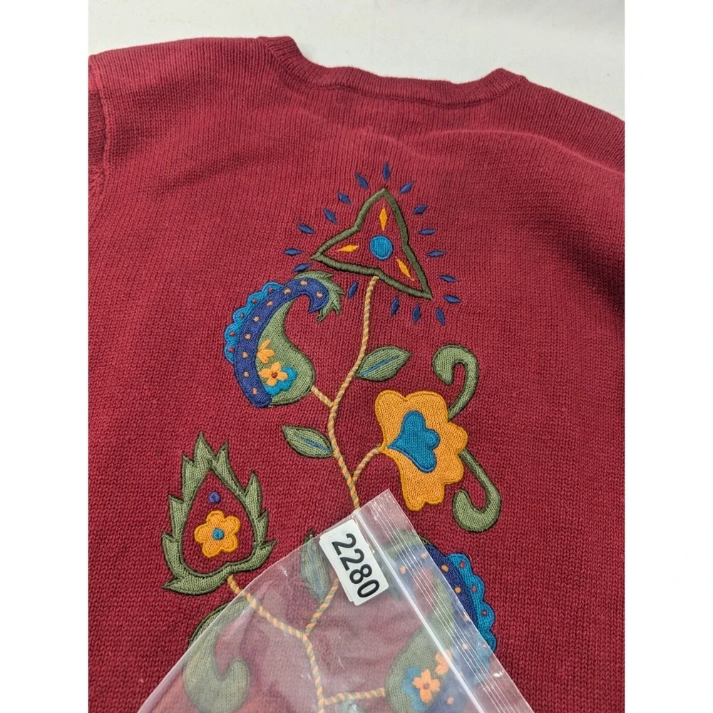 Bechamel Maroon Cotton Blend Cardigan Sweater Embroidered Shoulder Pads‎ Small